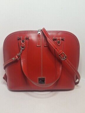 Dooney & Bourke Vintage Red Toiny Leather Domed Double Zip Satchel Crossbody USA